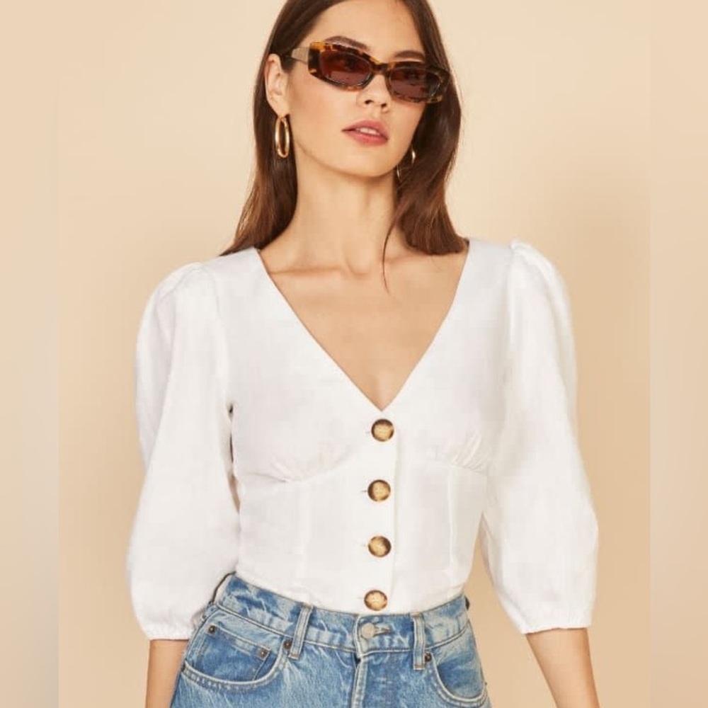 Reformation White Blouse with Button Detail
